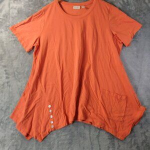 LOGO Lori Goldstein Women Top XL Orange Asymmetrical Hem Pocket Button Lagenlook